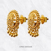 Thumbnail for Jeevika Gold Culcutti Hanging Studs with Dangling Balls | Sona Sansaar