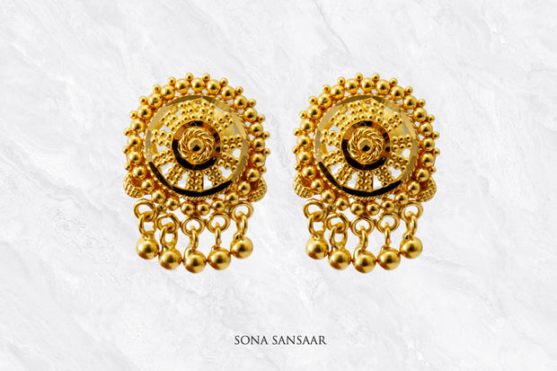 Jeevika Gold Culcutti Hanging Studs with Dangling Balls | Sona Sansaar
