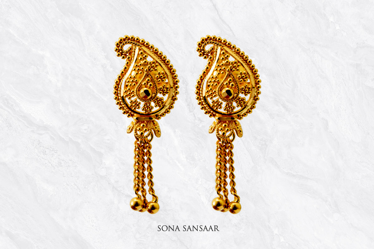 Mrinali Gold Culcutti Hanging Studs | Sona Sansaar