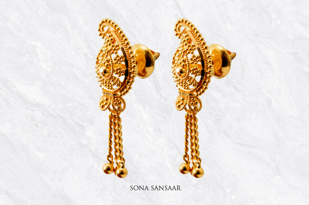 Mrinali Gold Culcutti Hanging Studs | Sona Sansaar