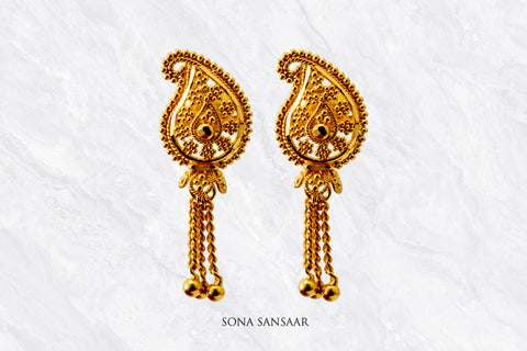 Mrinali Gold Culcutti Hanging Studs | Sona Sansaar