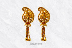 Mrinali Gold Culcutti Hanging Studs | Sona Sansaar