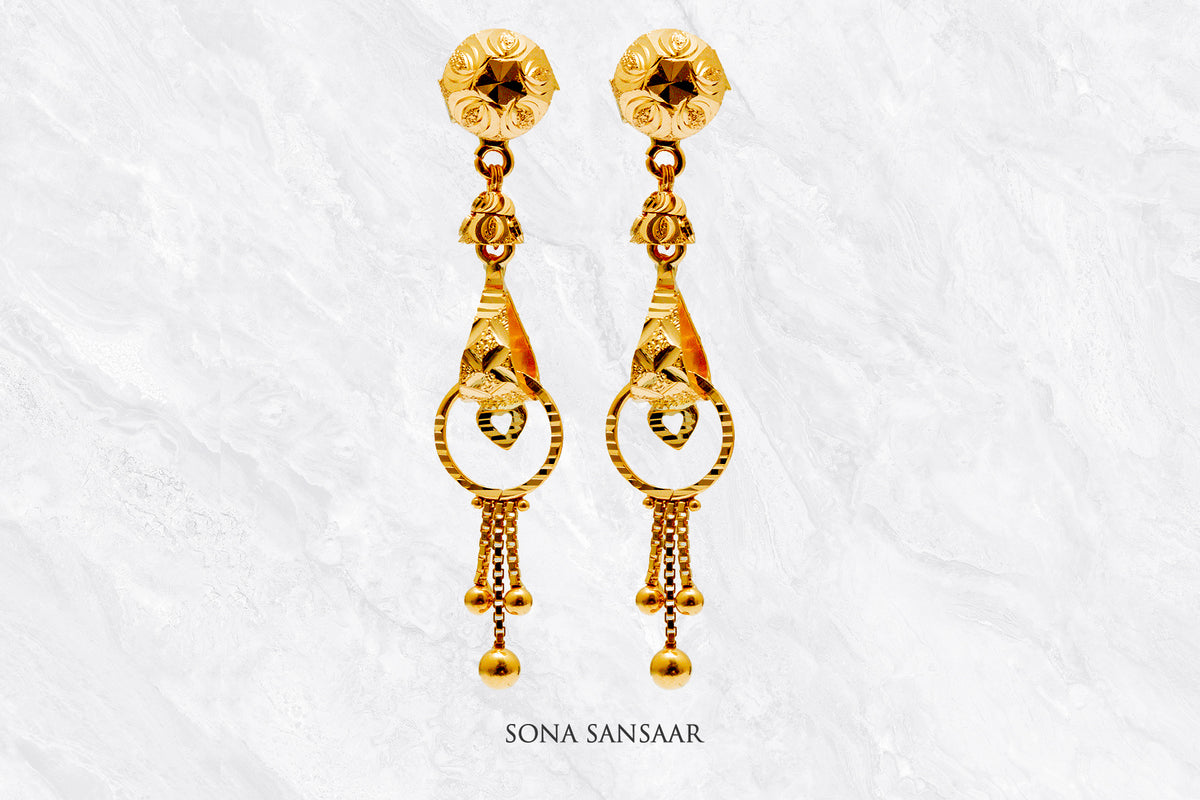 Manjari Gold Studs with Detachable Hangings | Sona Sansaar