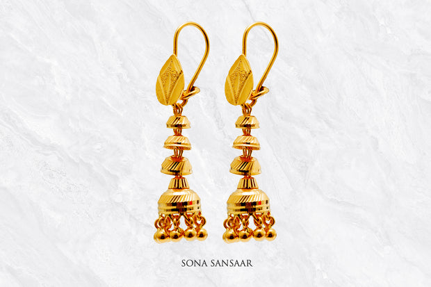 Triveni Gold Hoops with Jhumka Hangings | Sona Sansaar