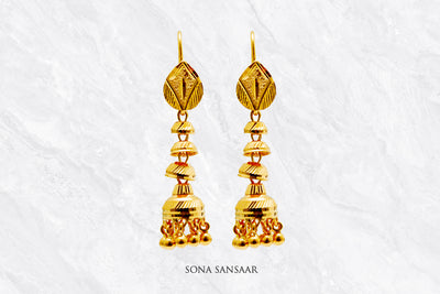 Triveni Gold Hoops with Jhumka Hangings | Sona Sansaar