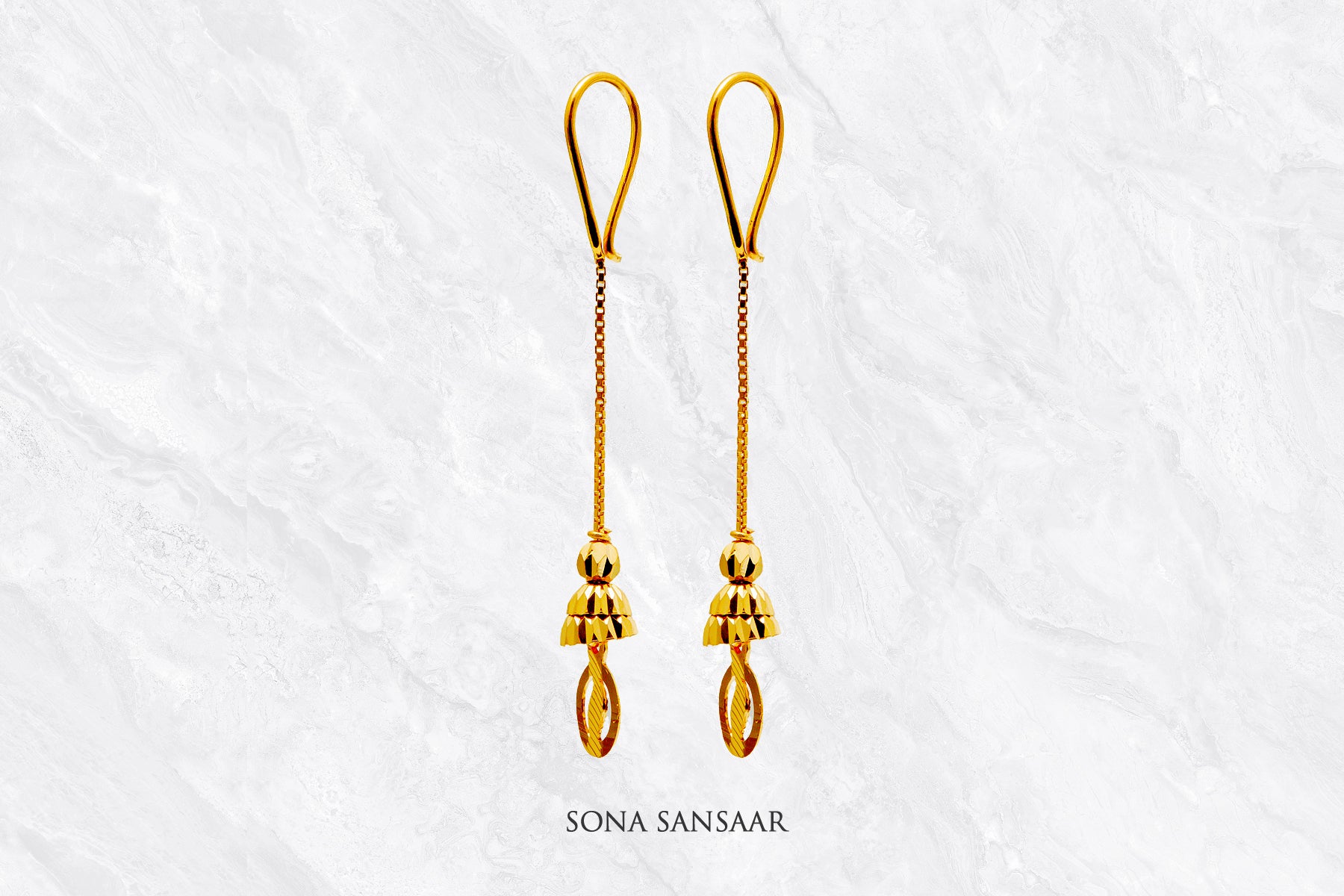 Halo Chain Gold Hoops with Hangings | Sona Sansaar