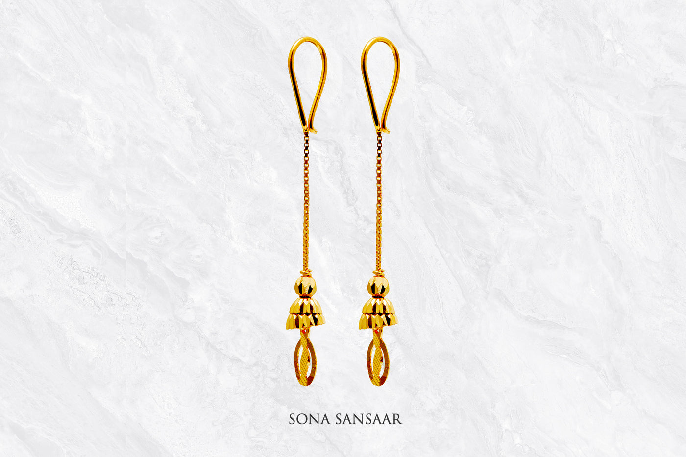 Halo Chain Gold Hoops with Hangings | Sona Sansaar