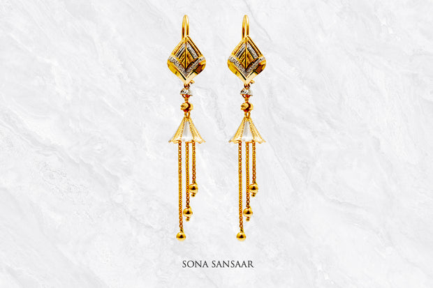 Eesha Gold Hoops with Hangings | Sona Sansaar
