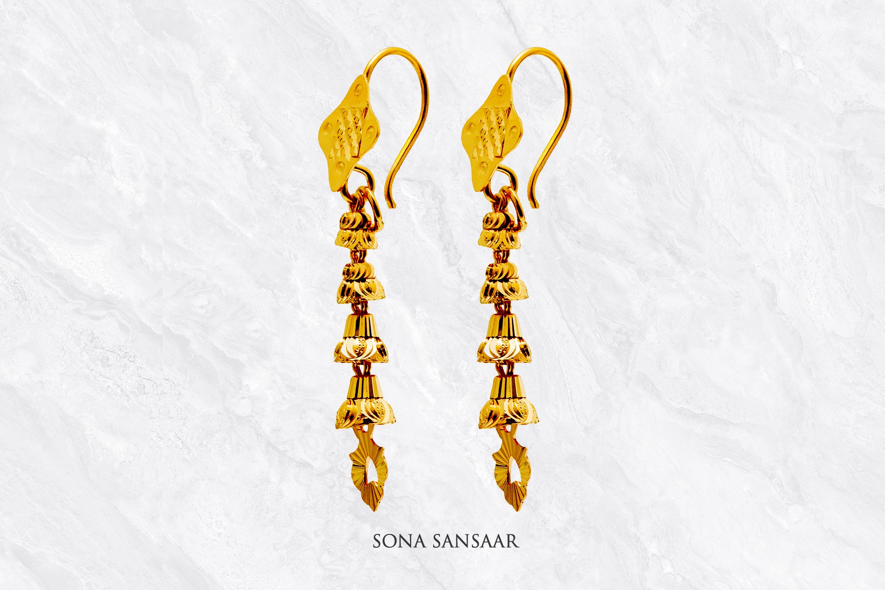 Zariya Gold Hoops with Hangings | Sona Sansaar