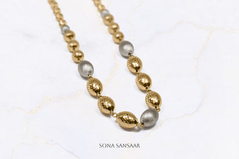 Golden Dewdrop Two-Toned Ball Mala Necklace | Sona Sansaar