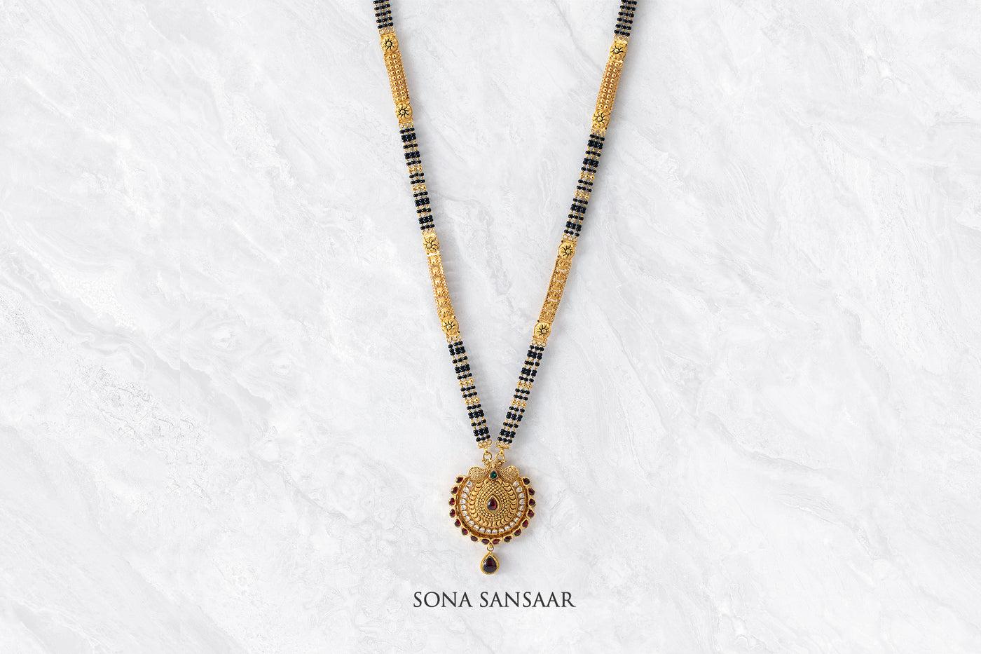 Enchanted 3 Row Black Meenakari Mangalsutra | Sona Sansaar