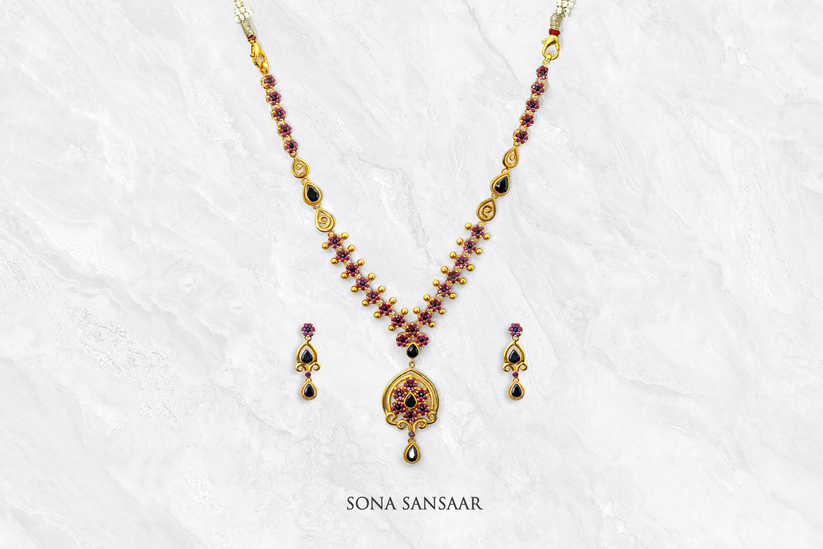 Mystic Ruby and Saphire Necklace Set | Sona Sansaar