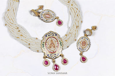 Purity Meenakari Pearl Necklace and Earrings Set | Sona Sansaar