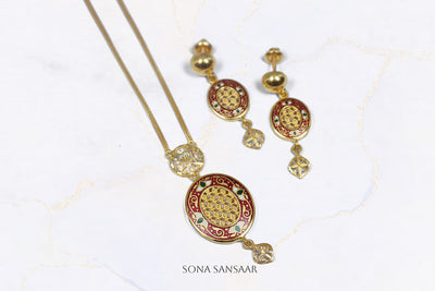Round Meenakari Necklace and Earrings Set | Sona Sansaar