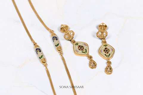 Dawn Meenakari Necklace and Earrings Set | Sona Sansaar