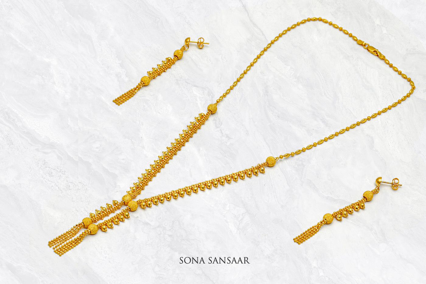 Sunlit Bead Gold Necklace Set | Sona Sansaar