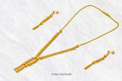 Sunlit Bead Gold Necklace Set | Sona Sansaar