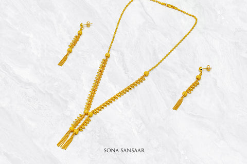 Sunlit Bead Gold Necklace Set | Sona Sansaar