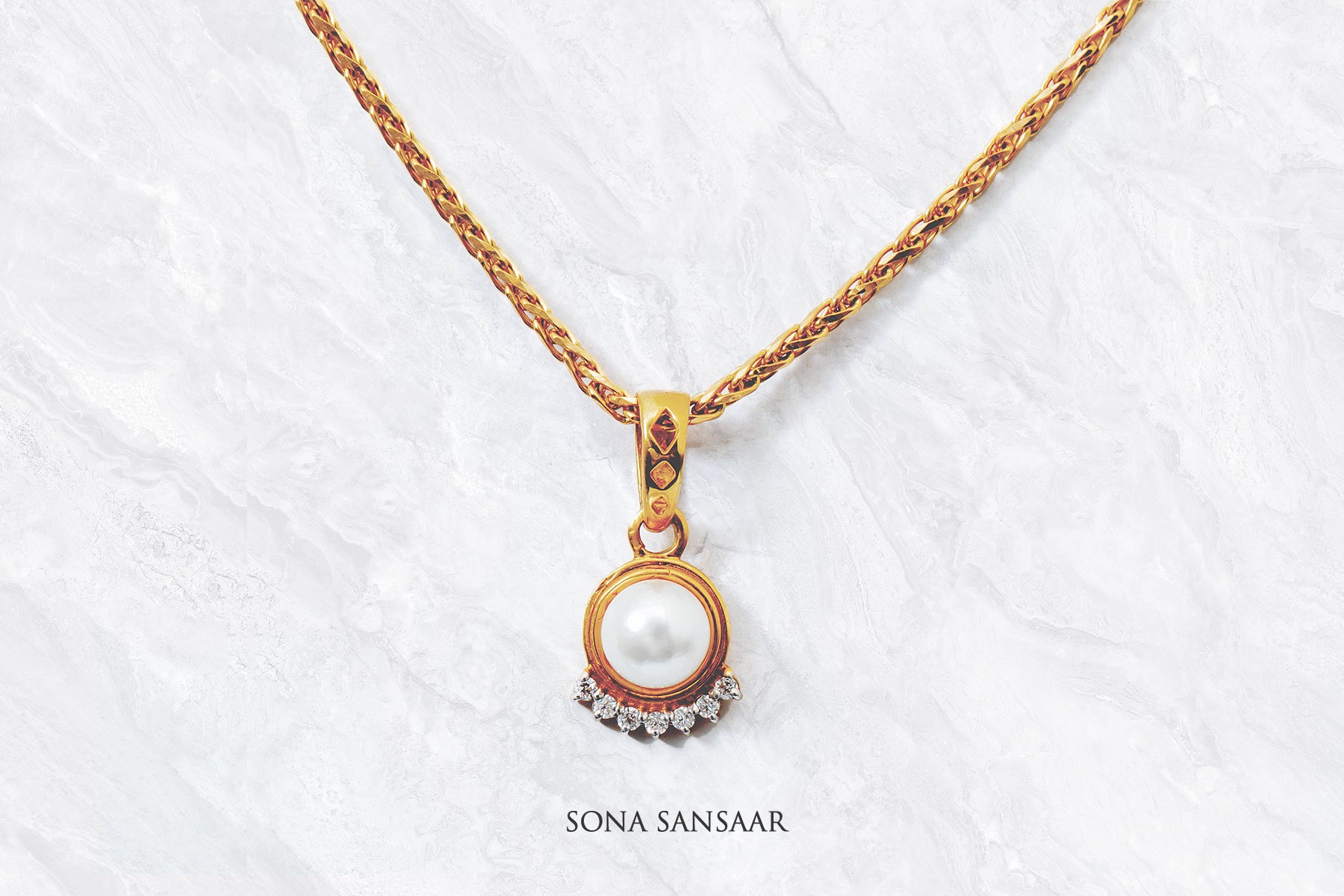 Crowned Pearl Gold Pendant and Earring Set | Sona Sansaar
