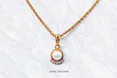 Crowned Pearl Gold Pendant and Earring Set | Sona Sansaar