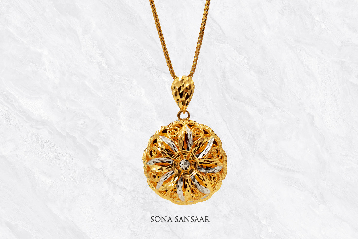 Stardrop Two Toned Gold Filigree Pendant
