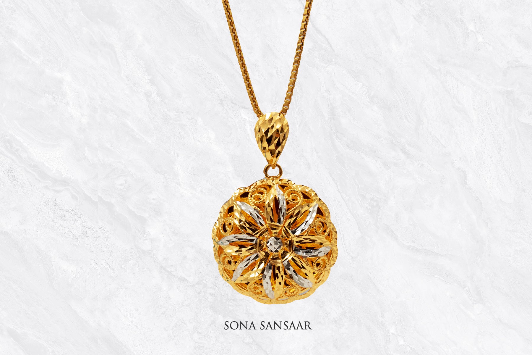 Stardrop Two Toned Gold Filigree Pendant