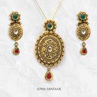 Thumbnail for Aegis Gold Pendant and Earrings Set | Sona Sansaar