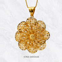 Thumbnail for Blossom Gold Mesh Flower Pendant | Sona Sansaar