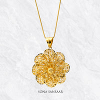 Thumbnail for Blossom Gold Mesh Flower Pendant | Sona Sansaar