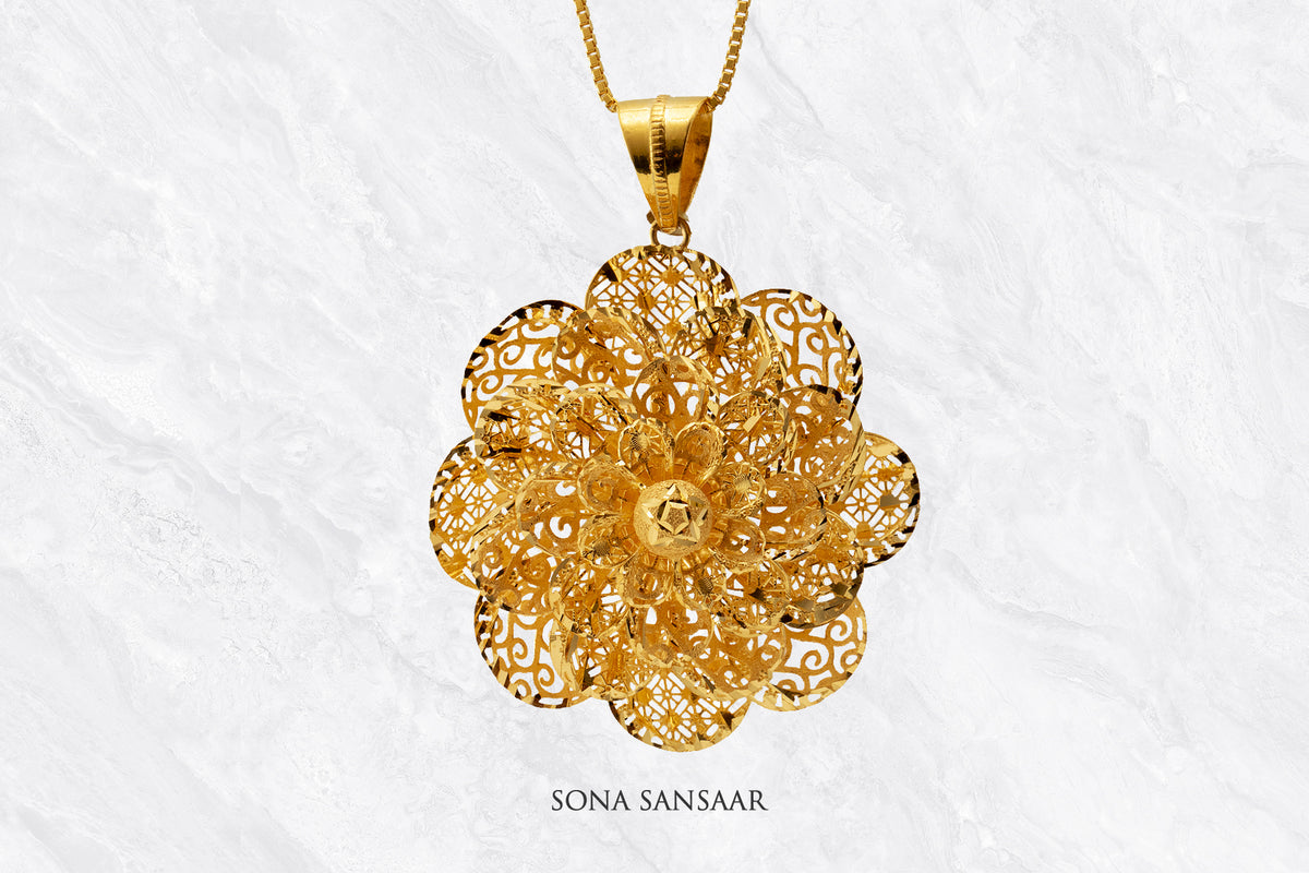 Blossom Gold Mesh Flower Pendant | Sona Sansaar