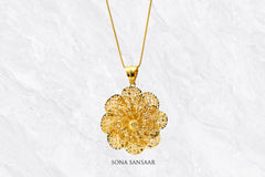 Blossom Gold Mesh Flower Pendant | Sona Sansaar