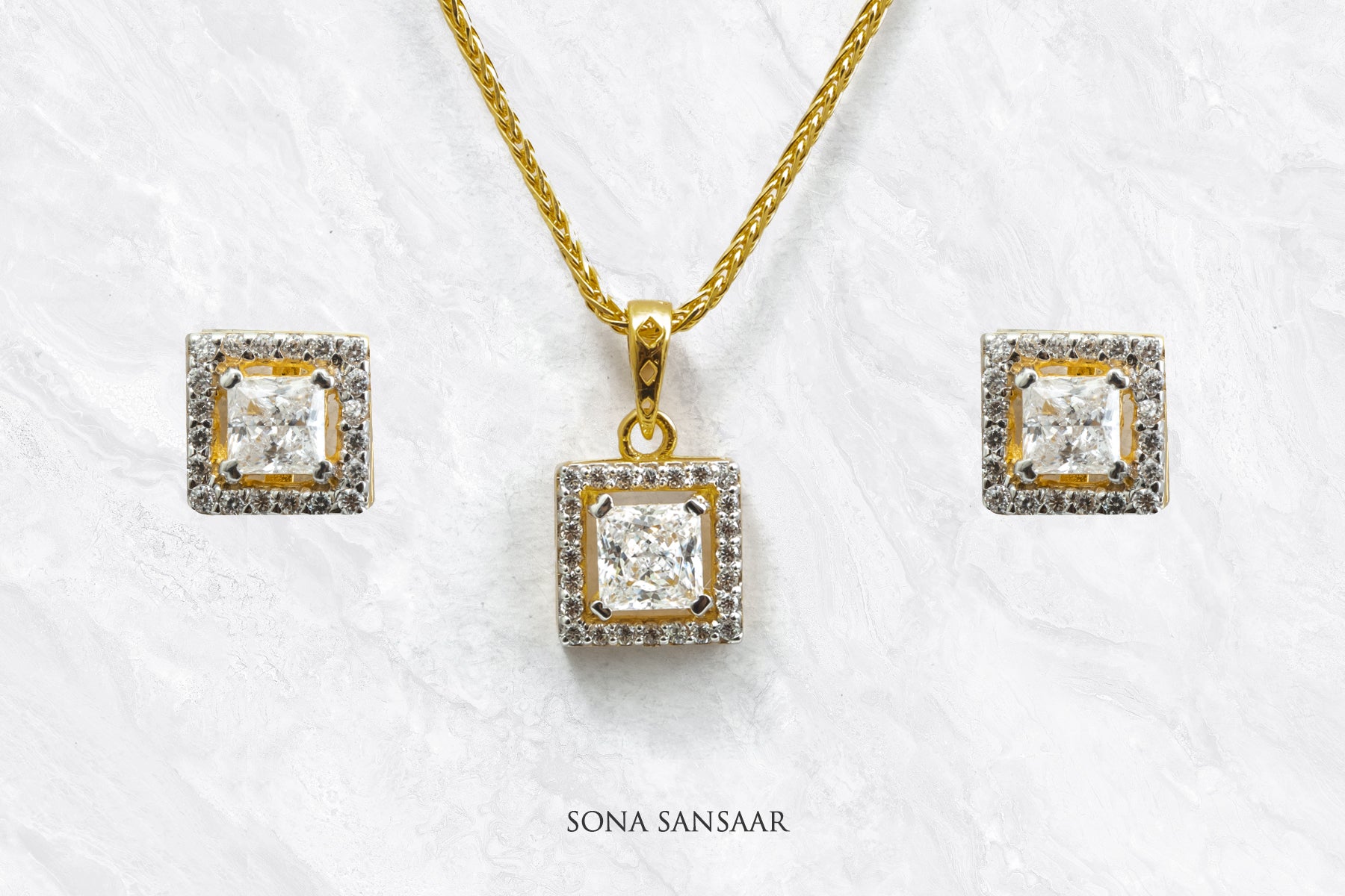 Cubed CZ Pendant Set | Sona Sansaar