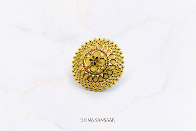 22K Gold Flower Ring with Meenakari Design | Sona Sansaar Flower Ring Collection