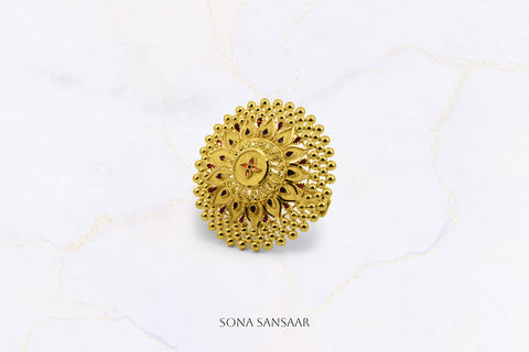 22K Gold Flower Ring with Meenakari Design 2 | Sona Sansaar