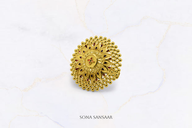 22K Gold Flower Ring with Meenakari Design 2 | Sona Sansaar