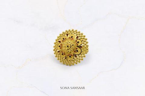 22K Gold Flower Ring with Meenakari Design 3