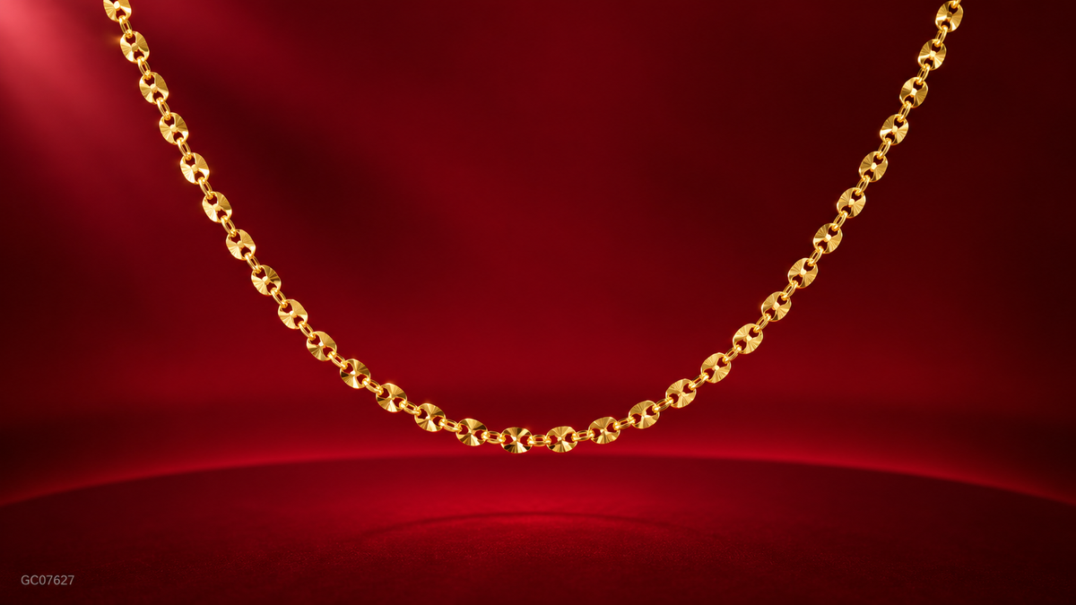 Gold Diamond-Cut Ring Link Chain