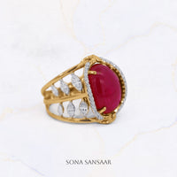 Thumbnail for Crimson Lattice Gold Ring | Sona Sansaar