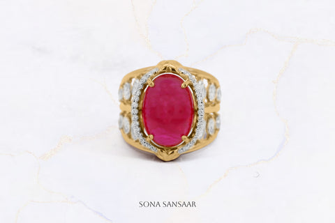 Crimson Lattice Gold Ring | Sona Sansaar