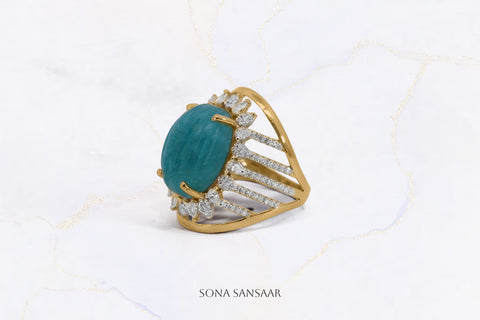 Celestial Aqua Gold Ring | Sona Sansaar