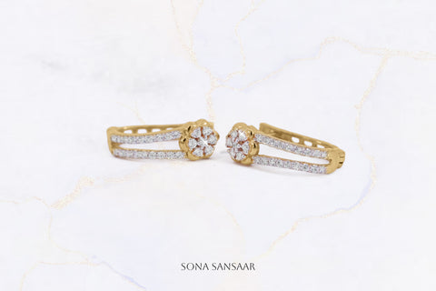 Crystal Snowflake Gold Bali Earrings | Sona Sansaar