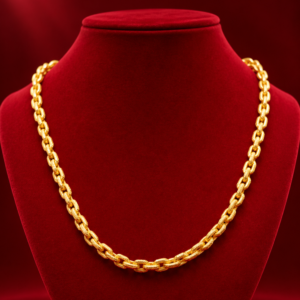 Gold Textured Oval Belcher Link Chain