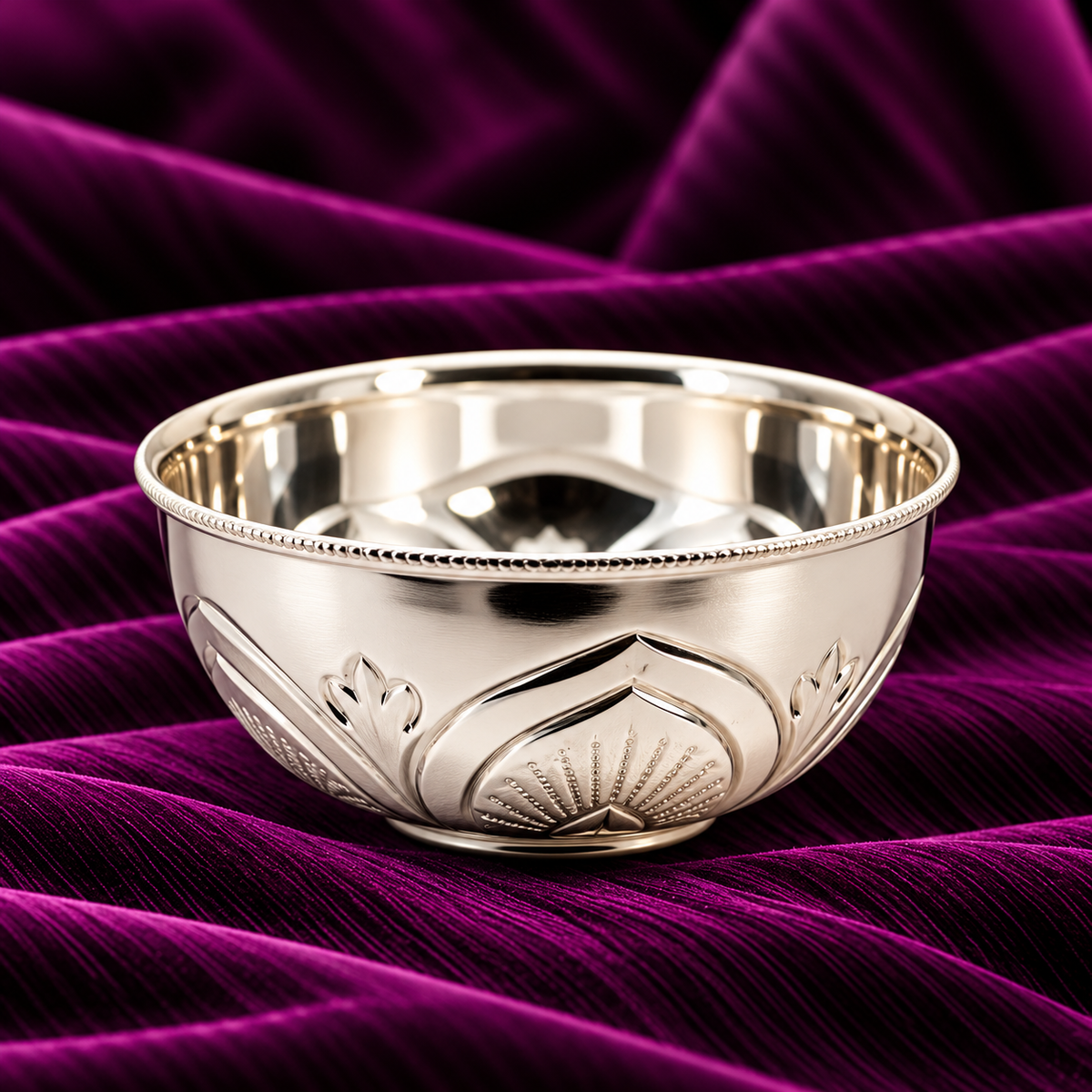 Silver Embossed Floral Pattern Bowl Katori