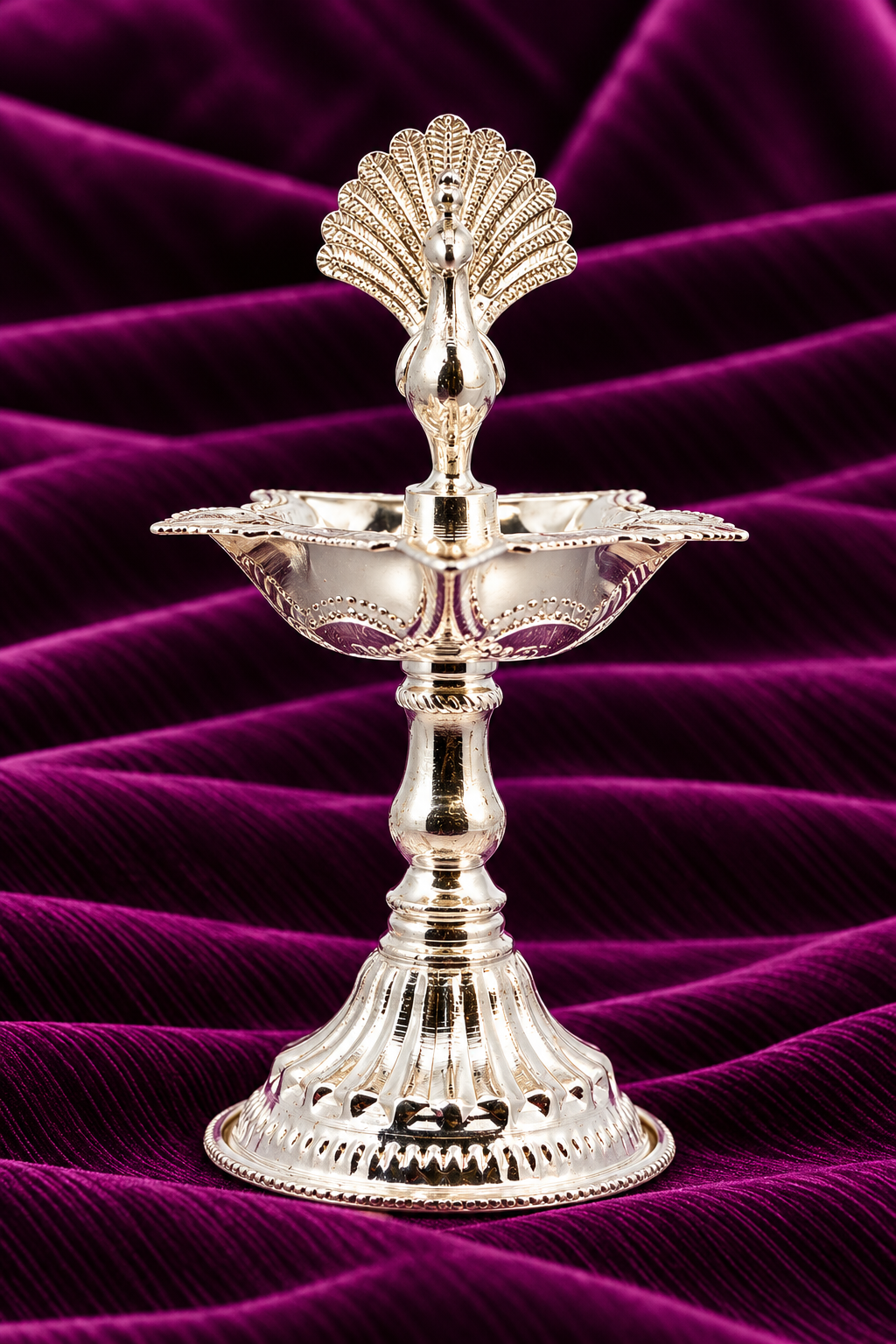 Silver Small Peacock Mayur Samai Diya Stand