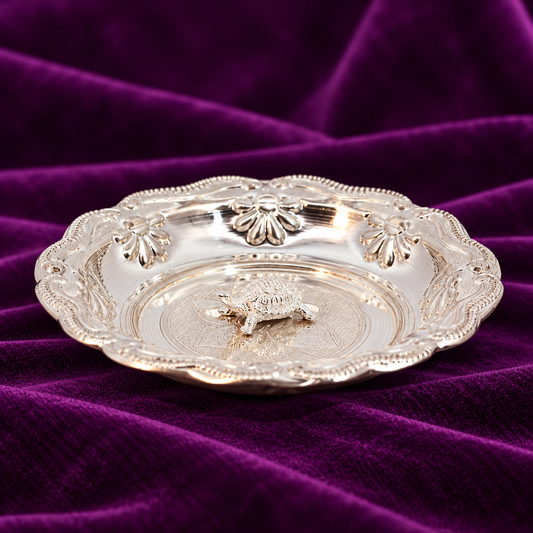 Silver Floral Border Plate with Detachable Tortoise Kachua