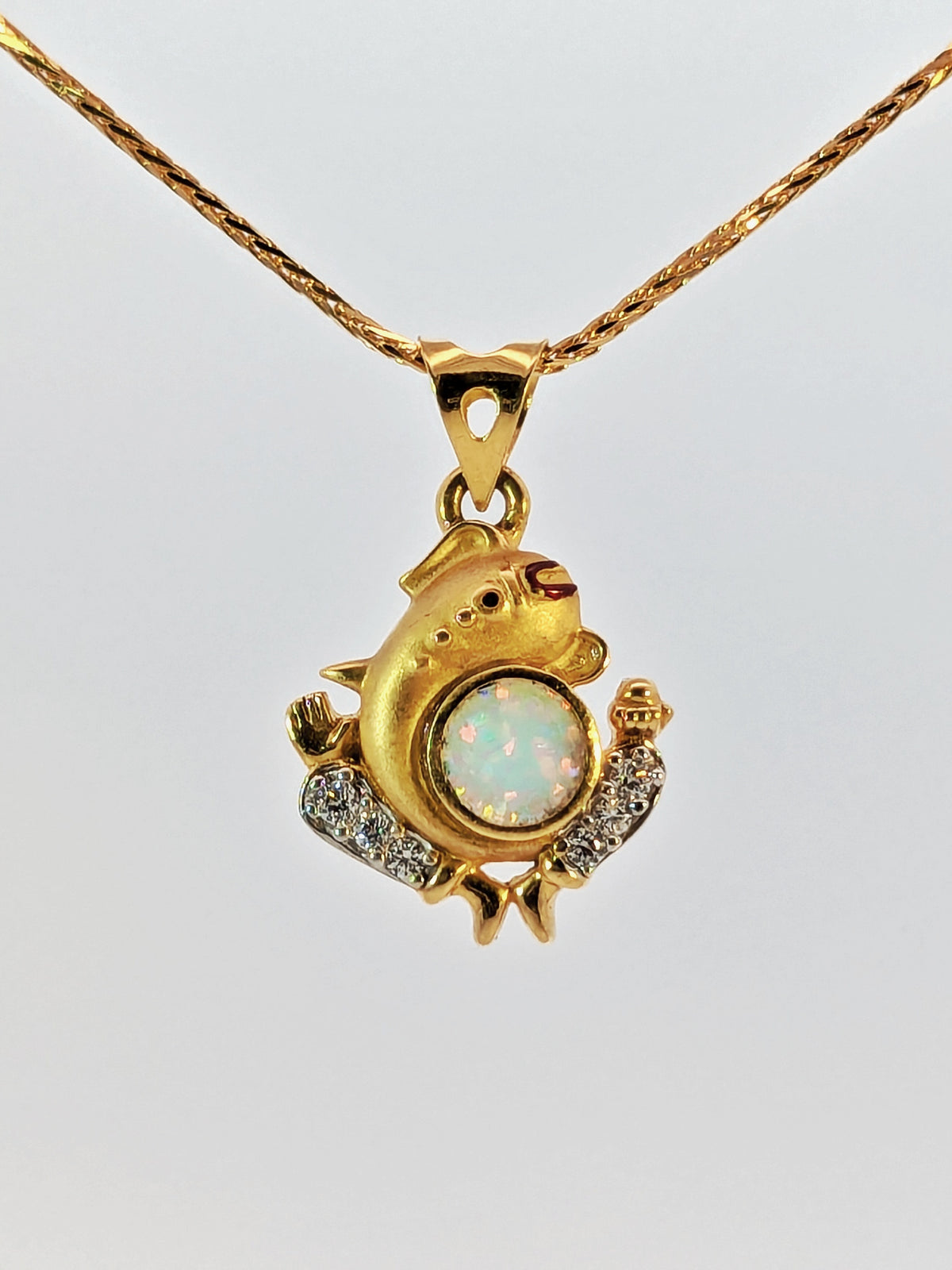 22K Yellow Gold Opal & CZ Lord Ganesh Divine Pendant