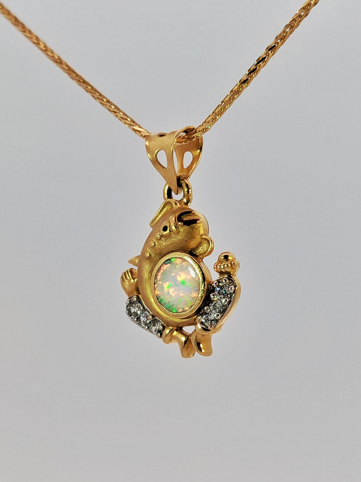 22K Yellow Gold Opal & CZ Lord Ganesh Divine Pendant