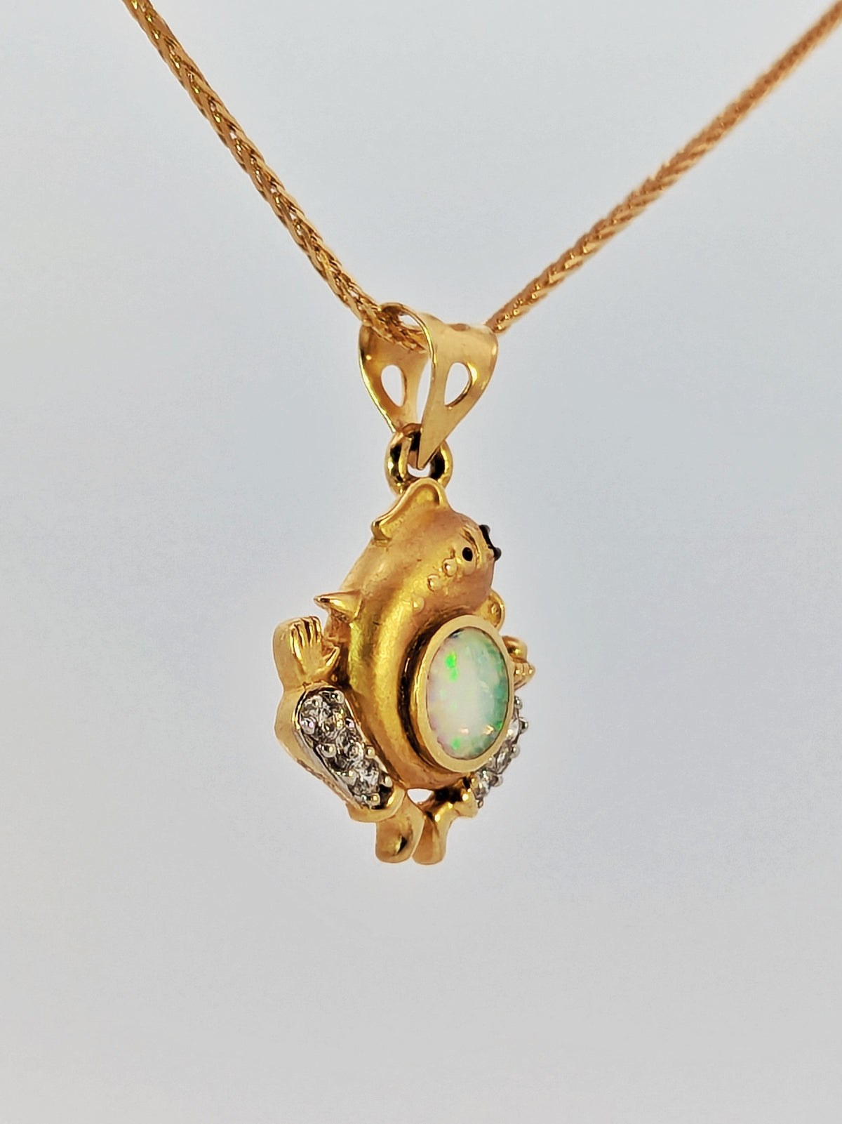 22K Yellow Gold Opal & CZ Lord Ganesh Divine Pendant