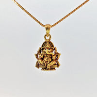 Thumbnail for 22K Yellow Gold Seated Lord Ganesh Antique-Finish Devotional Pendant