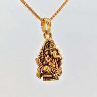 Thumbnail for 22K Yellow Gold Seated Lord Ganesh Antique-Finish Devotional Pendant